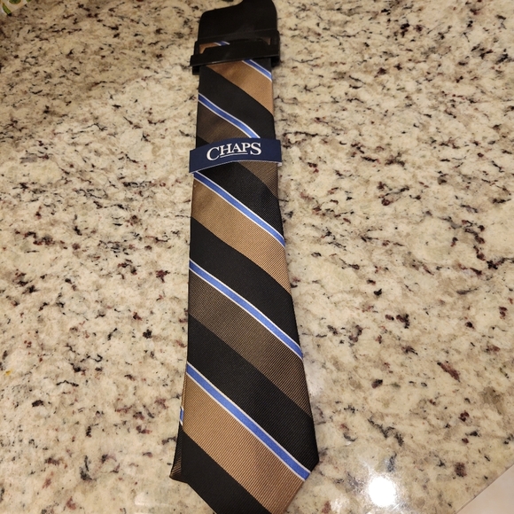 NWT Mens Tie Black and Taupe Wide Stripes - Picture 2 of 5